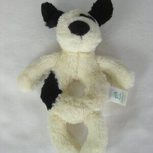 JELLYCAT LONDON Bashful Black & Cream Spotted Puppy Baby Ring Rattle Toy 7"